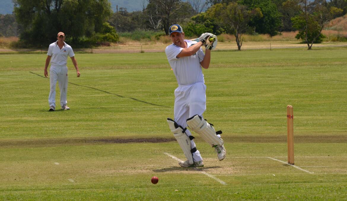 TOP KNOCK: Seth Morgan plays a pull shot on his way to 44 during Merriwa's clash with Golden Fleece Warriors on Saturday.