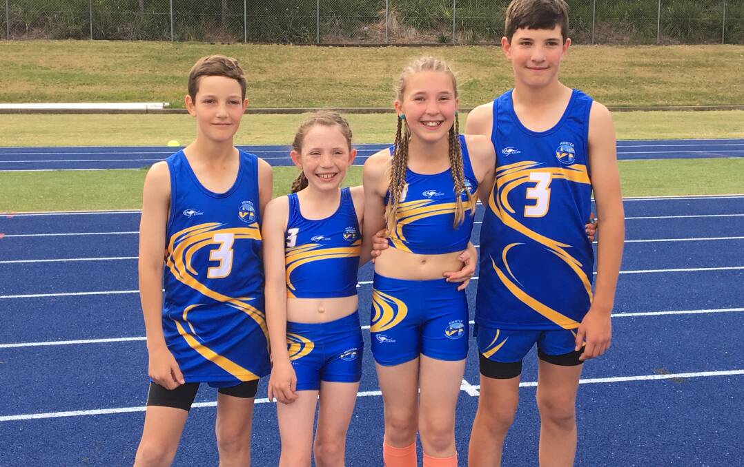 FINALISTS: Blandford's representatives Jack Teague, Millie Crowe, Bridie Crowe, and Lachie Teague came sixth during the NSW PSSA Athletics Championships at Olympic Park.