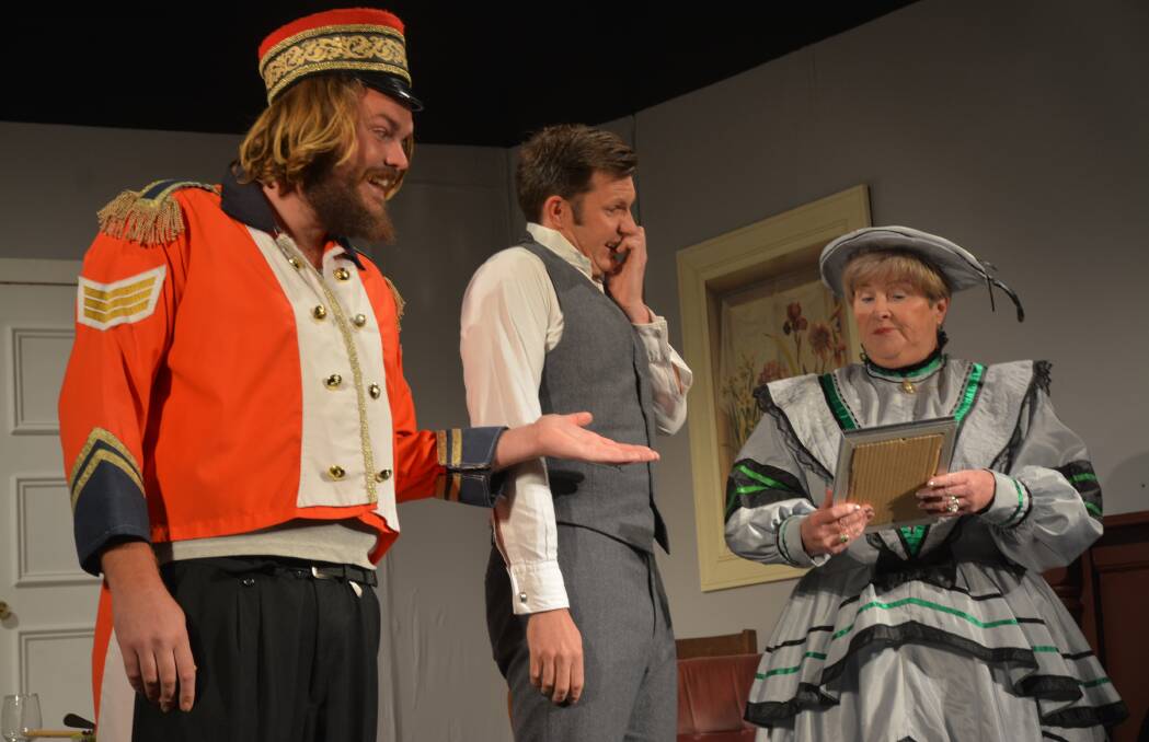 ENTHUSIASTIC: Miles Noonan, Patrick Wild and Maria English on stage for the production of the 'The Boor Hug' at the Old Court Theatre, Scone.