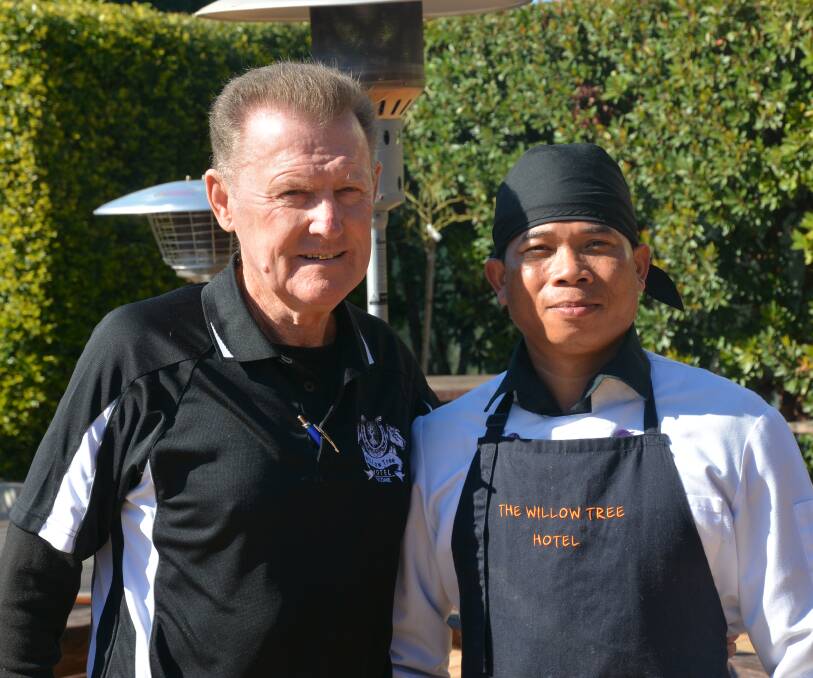 WELCOME ADDITION: Willow Tree Hotel licensee Barrie Beck with Timmy Thai restaurant's Wiset Sammor this week.