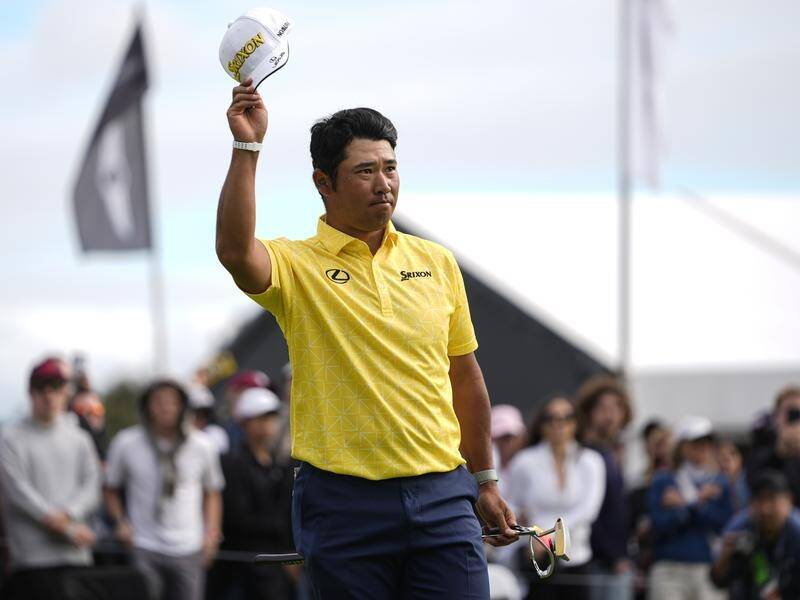Hideki Matsuyama saluted after a brilliant Sunday 62 at the Genesis Invitational PGA Tour event. (AP PHOTO)
