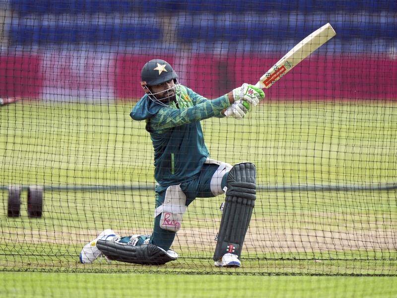 Pakistan's Babar Azam nets in Cardiff on Monday ahead of Tuesday's washed out T20 with England. (AP PHOTO)